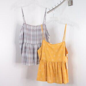 New 2pc a.n.a. Women's L Spaghetti Strap Babydoll Cotton Blend Cropped Tank Tops